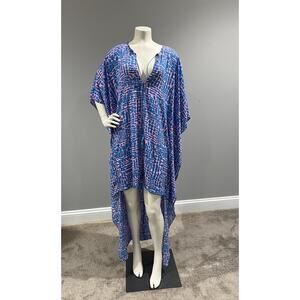 Buddy Love M/L Vibrant Pink & Blue Dress Tropical V-Neck Luau Summer Resort